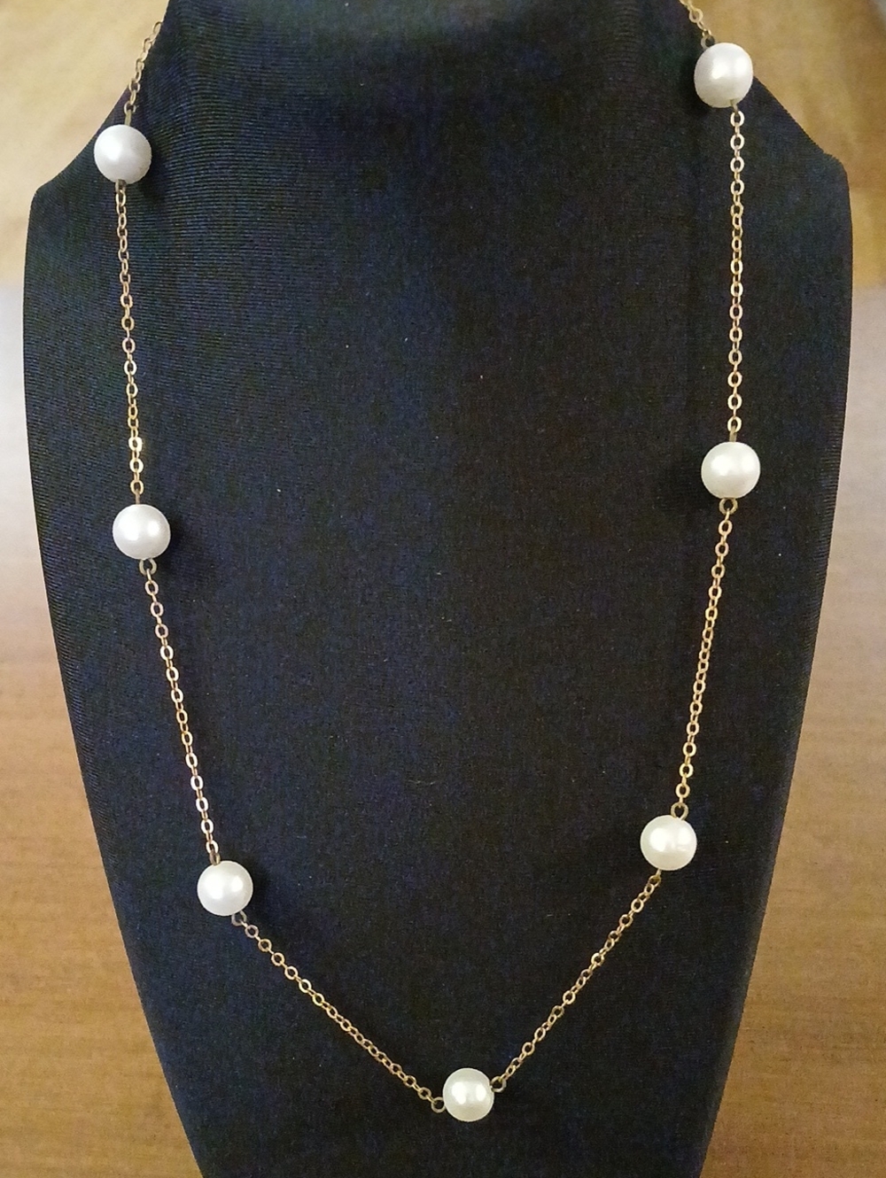Gold Tone Chain Faux Pearl Station 16"  Necklace – Women Jewelry
